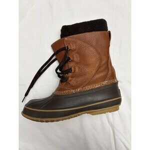 LL BEAN Tumbled Leather Pac Snow Duck Boots Womens Sz 6  Maple Brown Felt Lining